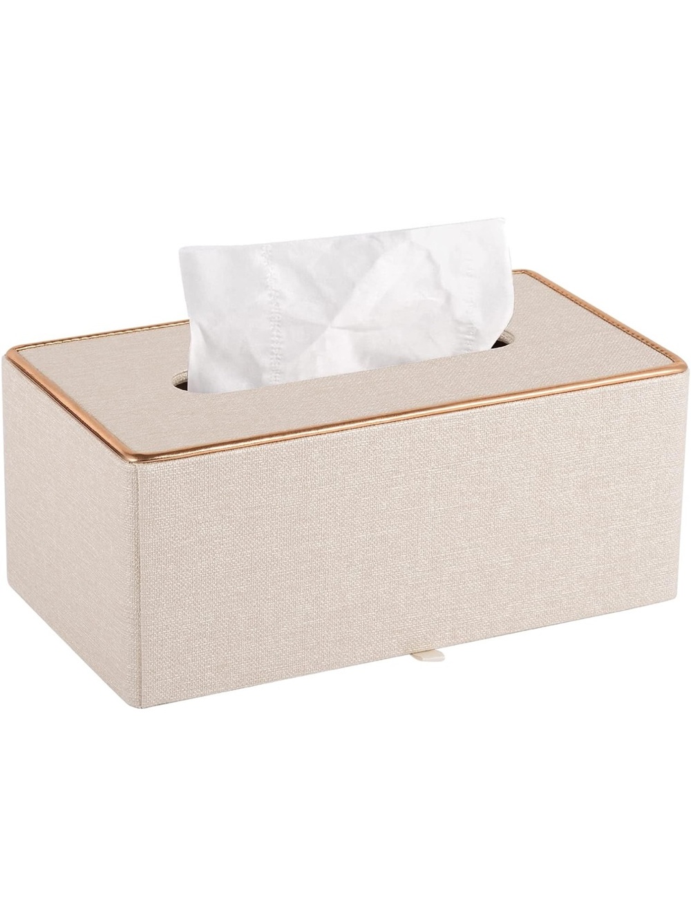 Leather linen beige & gold tissue box cover